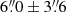Mathematical equation: $ 6{{\overset{\prime\prime}{.}}}0\pm3{{\overset{\prime\prime}{.}}}6 $